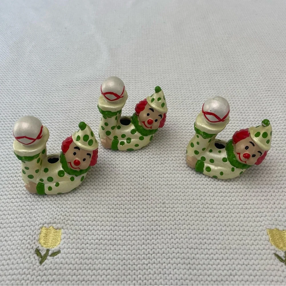 Vintage Clown Figurines Set Hand Painted Ceramic Polka Dot Circus Cake Topper